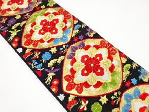 アンティーク　菱華紋に鳳凰・蝶・草花模様織り出し袋帯（着用可）